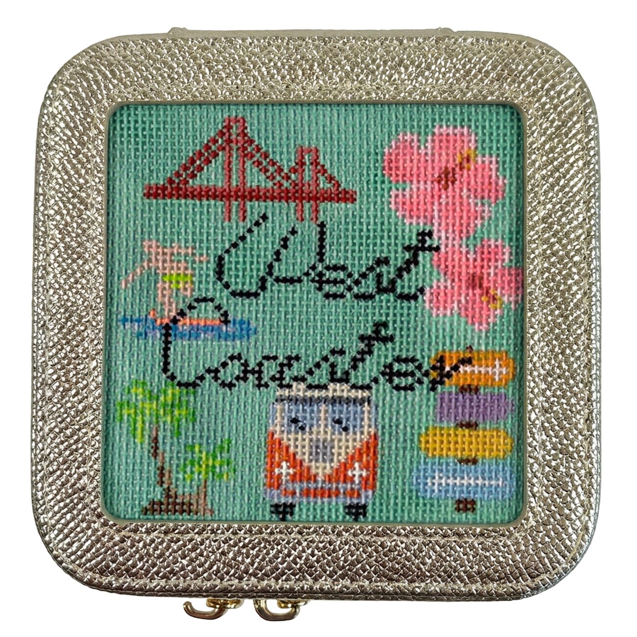 Leather 4" Square Jewelry Box- Gold Palm