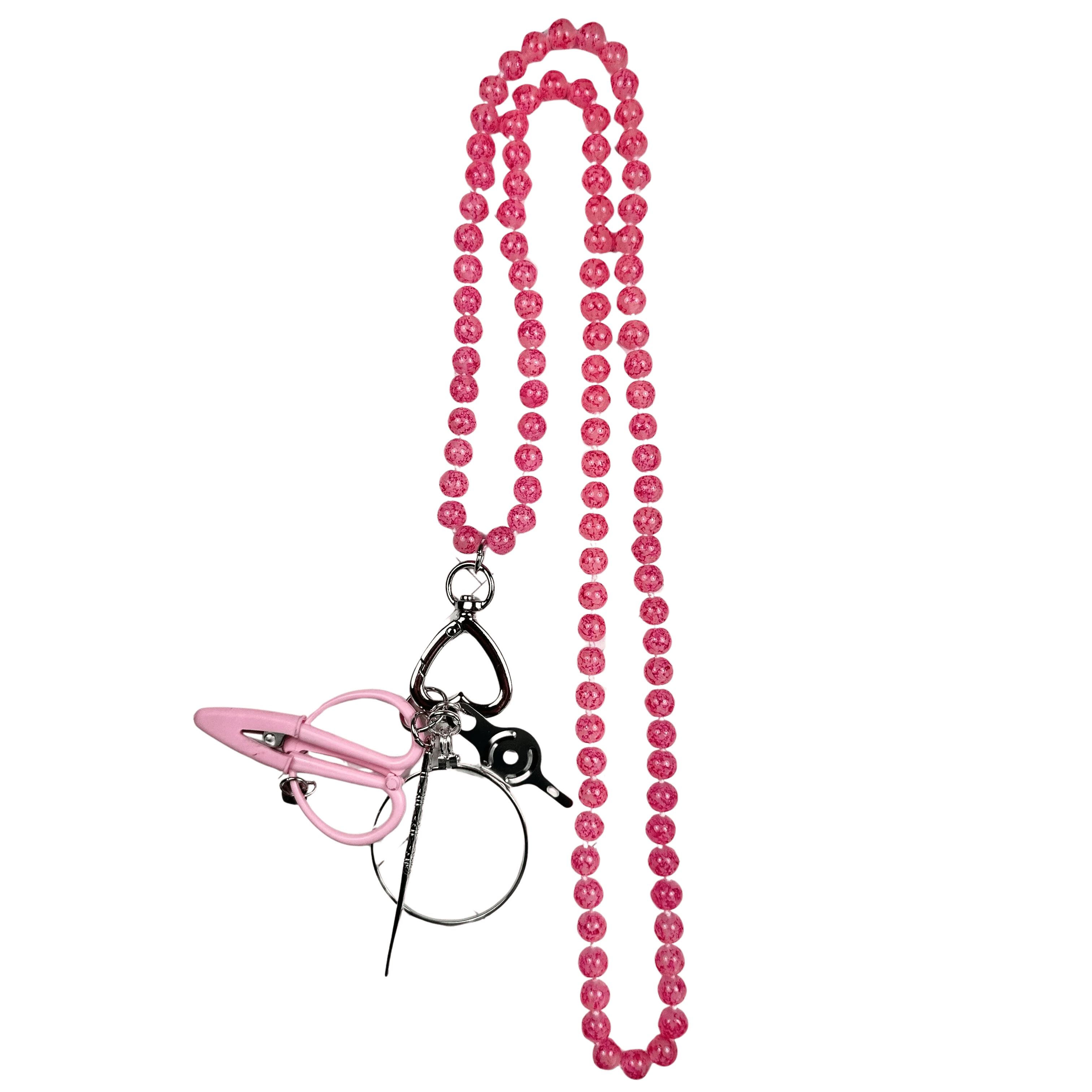 Gemstone Chatelaine Necklace - Dark Pink Magenta Swirls
