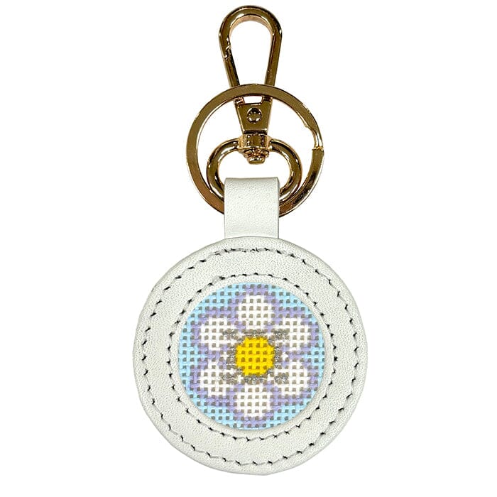 Leather Round Key Fob - White