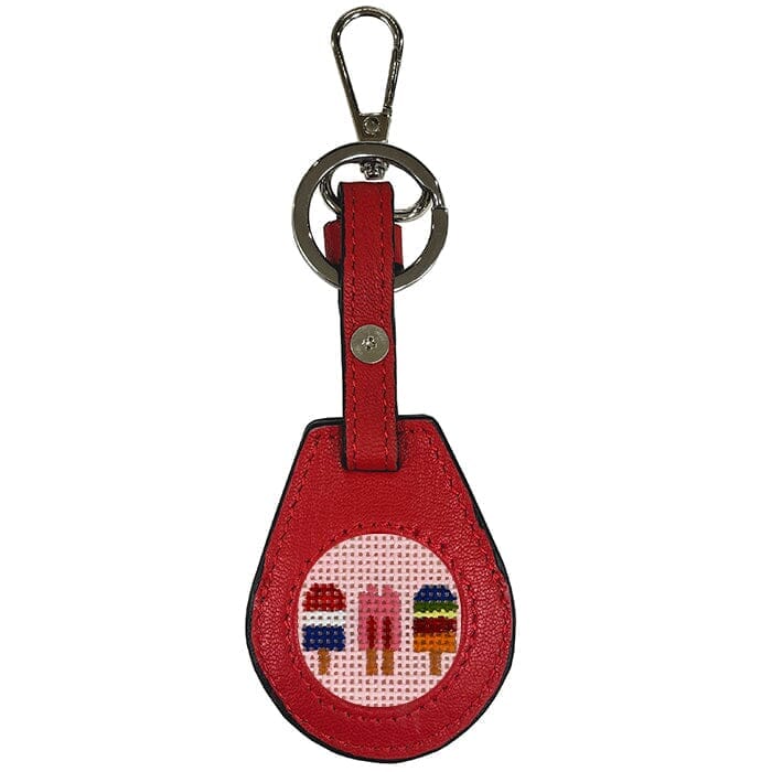 Leather Air Tag Key Fob - Red
