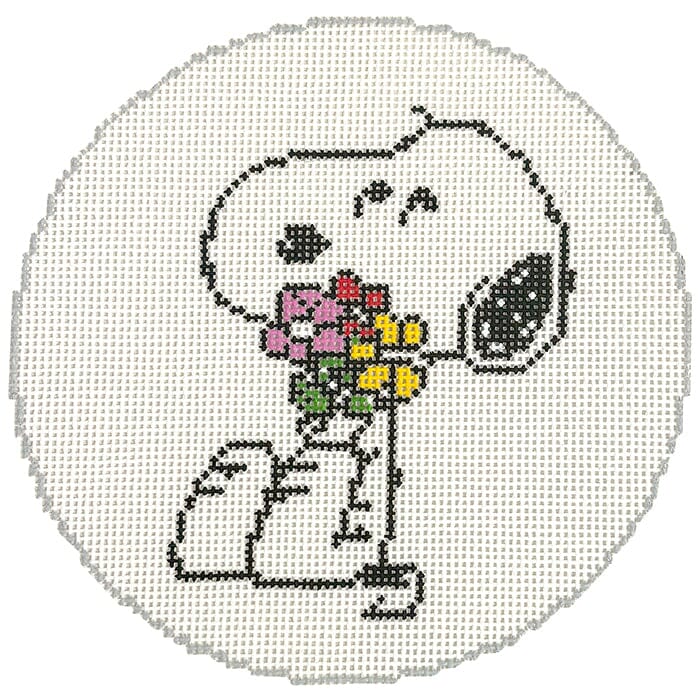 Snoopy Hugging Flowers Round